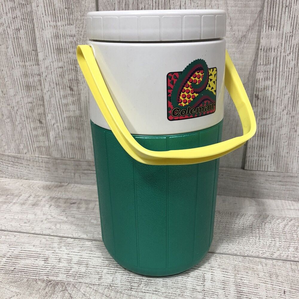 Vtg 1992 Retro Coleman Water Drink Cooler Jug Neon Teal green Yellow 5590 retro - Picture 3 of 9